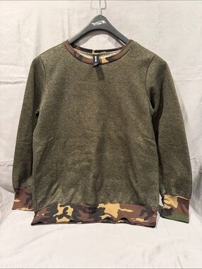 Agnes & Dora Olive Crewneck Sweatshirt with Camo Trim
